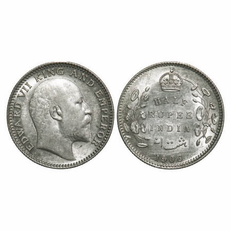Edward VII, Silver, Half Rupee, 1906, Calcutta Mint, No mint mark, Ghost on Rev. F. Prid 3