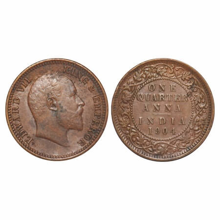 Edward VII, Copper, Quarter Anna, 1904, Calcutta Mint, No mint mark. F. Prid 647. GK 995. 