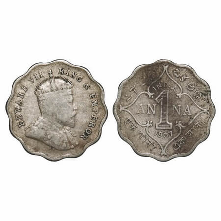 Edward VII, Copper-Nickel, 1 Anna, 1907, Bombay Mint, 'B' incused. F. Prid 926. GK 990. Fi