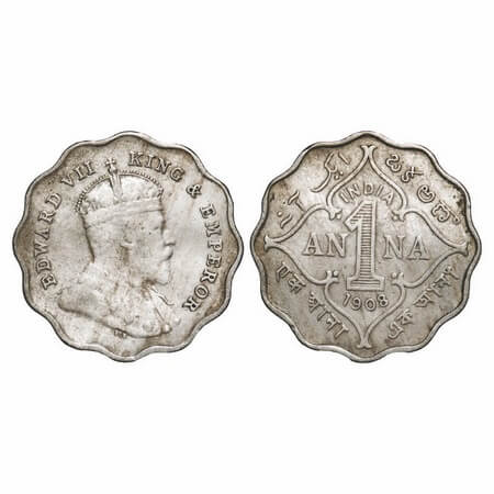 Edward VII, Copper-Nickel, 1 Anna, 1908, Bombay Mint, 'B' incused. F. Prid 927. GK 991. Ve