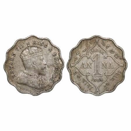 Edward VII, Copper-Nickel, 1 Anna, 1909, Bombay Mint, 'B' incused. F. Prid. GK 992. Very F