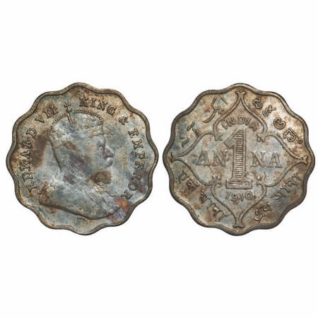 Edward VII, Copper-Nickel, 1 Anna, 1910, Bombay Mint, 'B' incused. F. Prid 929. GK 993. Ve