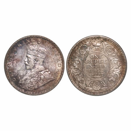 George V, Silver, rupee, 1912, Bombay Mint, Dot, Re-drawn Elephant with long tusk. F. Prid