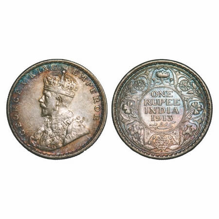 George V, Silver, Rupee, 1913, Bombay Mint, Dot. F. Prid 454. GK 1028. Extremely Fine. Sca