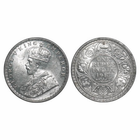 George V, Silver, Rupee, 1913, Bombay Mint, Dot, Die crack on Obv and rev. F. Prid 454. GK