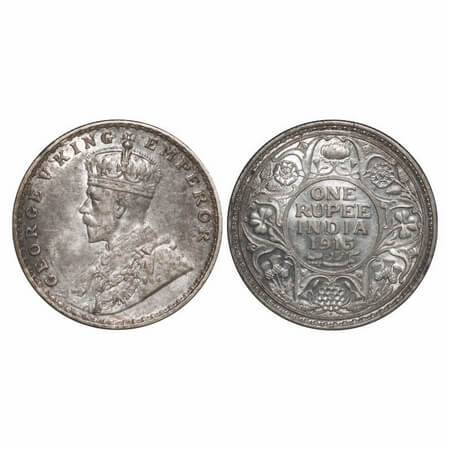 George V, Silver, Rupee, 1915, Bombay Mint, Dot. F. Prid 221. GK 1032. Almost Uncirculated