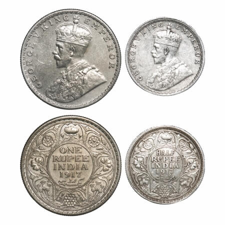 George V, Silver, Rupee & Half Rupee, 1917 (2 coins), Bombay Mint, Dot. F. Prid 223, 341. 