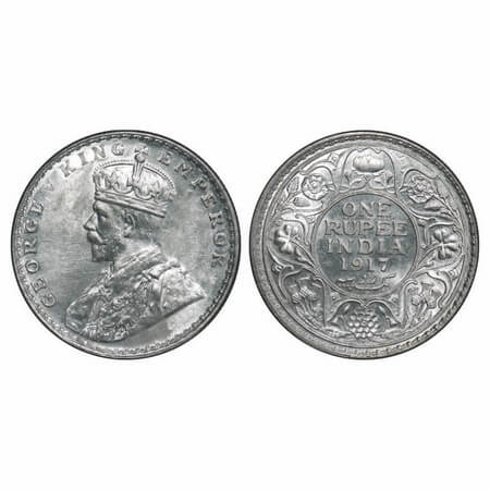 George V, Silver, Rupee, 1917, Bombay Mint, Dot, Broken and crudish letter are of Emperor,