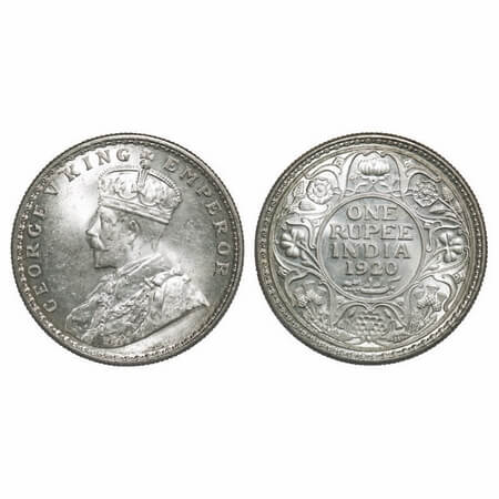 George V, Silver, Rupee, 1920, Calcutta Mint, No dot. F. Prid 216. GK 1041. Mint State. Ra