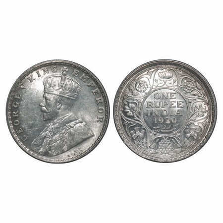 George V, Silver, Rupee, 1920, Bombay Mint, Dot. F. Prid 226. GK 1042. Mint State. Rare.