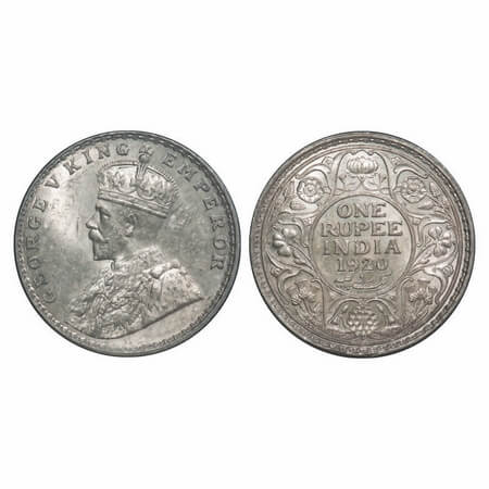 George V, Silver, Rupee, 1920, Bombay Mint, Dot. F. Prid 226. GK 1042. Brilliant Uncircula