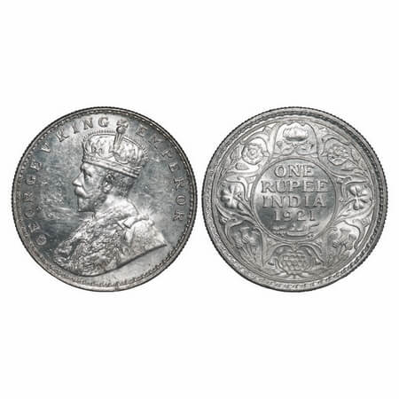George V, Silver, Rupee, 1921, Bombay Mint, Dot. F. Prid 227. GK 1043. Almost Uncirculated