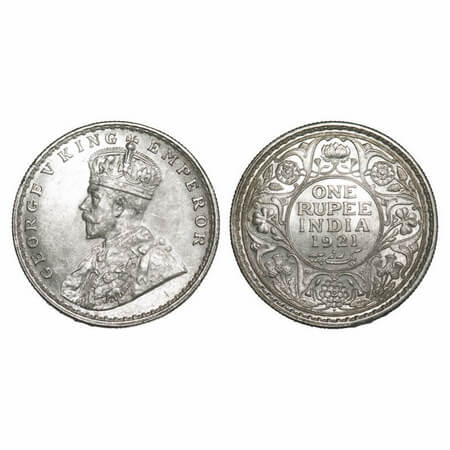 George V, Silver, Rupee, 1921, Bombay Mint, Dot. F. Prid 227. GK 1043. Uncirculated. Rare.
