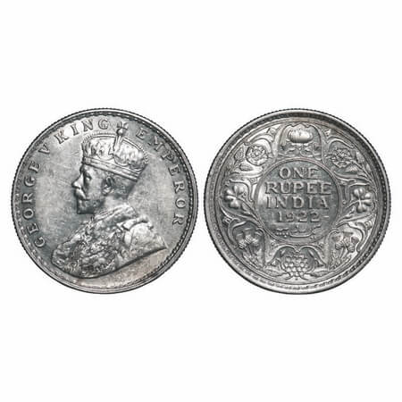 George V, Silver, Rupee, 1922, Bombay Mint, Dot. F. Prid 228. GK 1044. About Uncirculated.