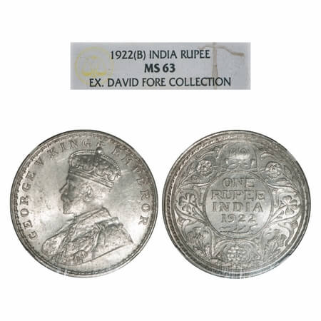 George V, Silver, Rupee, 1922, Bombay Mint, Dot, Elephant. F. Prid 228. GK 1044. NGC Slabb