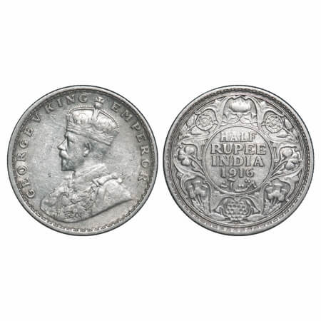 George V, Silver, Half Rupee, 1916, Bombay Mint, Dot. F. Prid 340. GK 1054. Extremely Fine