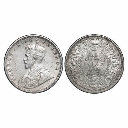 George V, Silver, Half Rupee, 1916, Bombay Mint, Dot. F. Prid 340. GK 1054. Extremely Fine