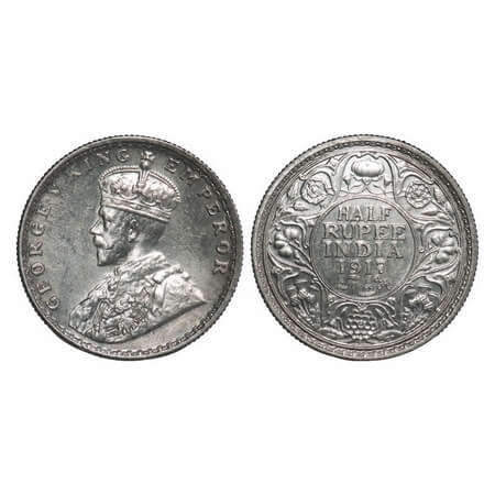 George V, Silver, Half Rupee, 1917, Bombay Mint, Dot. F. Prid 341. GK 1055. Uncirculated. 