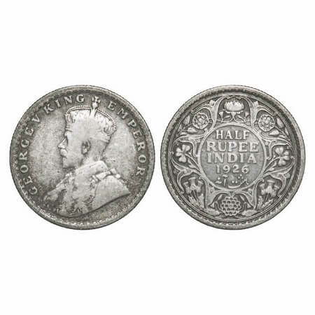 George V, Silver, Half Rupee, 1926, Calcutta Mint, No dot. F. Prid 329. GK 1067. Very Fine