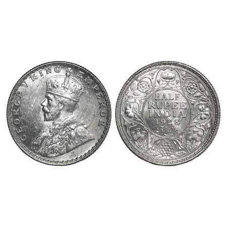 George V, Silver, Half Rupee, 1928, Bombay Mint, Dot. F. Prid 349. GK 1070. Uncirculated. 