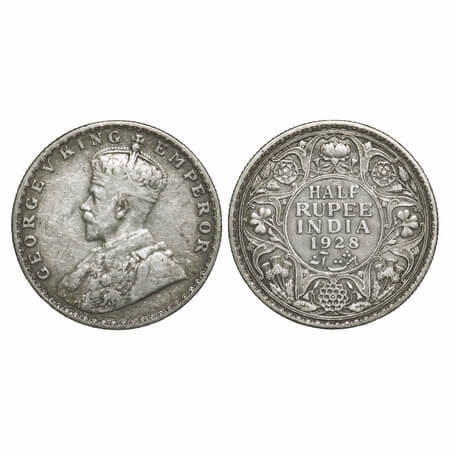George V, Silver, Half Rupee, 1928, Bombay Mint, Dot. F. Prid 349. GK 1070. Extremely Fine