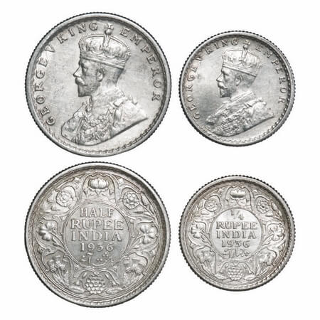 George V, Silver, Half Rupee & 1/4 Rupee, 1936 (2 coins), Calcutta Mint, No dot. F. Prid 3