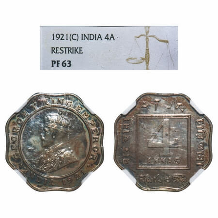 George V, Copper-Nickel, 4 Annas, 1921, Calcutta Mint, F. Prid. 876. GK Unlisted. Paul Ste