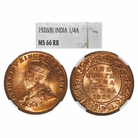 George V, Bronze, Quarter Anna, 1926, Bombay Mint, Dot. F. Prid 679. GK 1183. NGC Slabbed 
