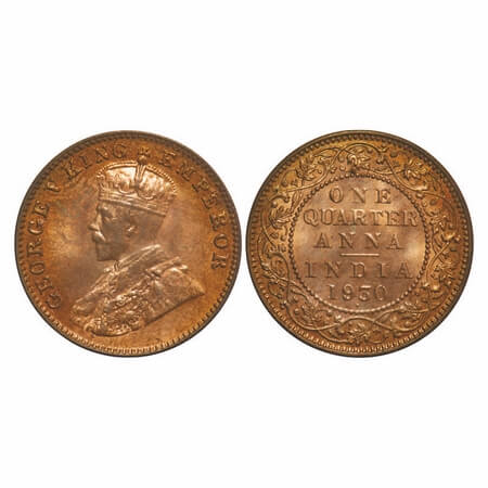 George V, Bronze, Quarter Anna, 1930, Bombay Mint, Dot, Elephant Type. F. Prid 682. GK 119