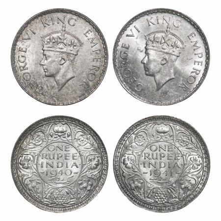 George VI, Half Silver, Rupee, 1940, 1941, (2 coins), Bombay Mint, 1) A(a)/I, Dot, securit