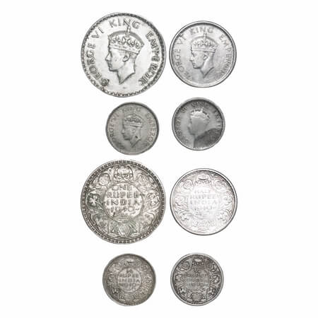 George VI, Half Silver, 1940 (4 coins), 1) Rupee, Bombay Mint, A(a)/I, Dot, security edge,