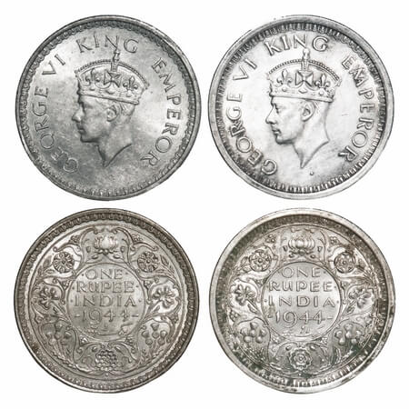 George VI, Half Silver, Rupee, 1944, (2 coins),Bombay Mint, 1) C/III, diamond, Security ed