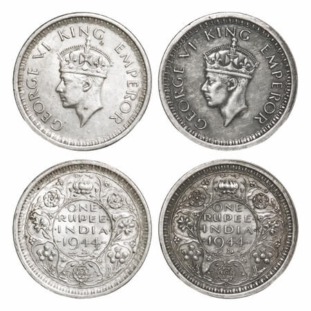 George VI, Half Silver, Rupee, 1944, (2 coins), Lahore Mint, D/II, 'L' raised, Security ed