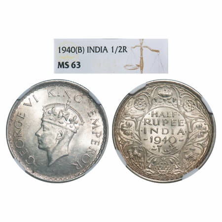 George VI, Half Silver, Half Rupee, 1940, Bombay Mint, A(a)/I, Dot, Milled edge, Head Type