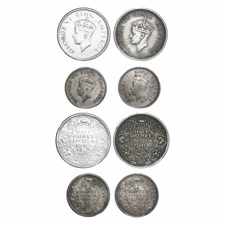 George VI, Half Silver, 1940 (4 coins), 1) Half Rupee, Bombay Mint, A(a)/I, Dot, Head Type