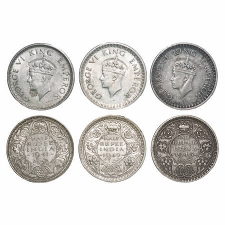 George VI, Half Silver, Half Rupee (3 coins), 1) 1941, Bombay Mint, A(a)/I(i), Dot, Securi