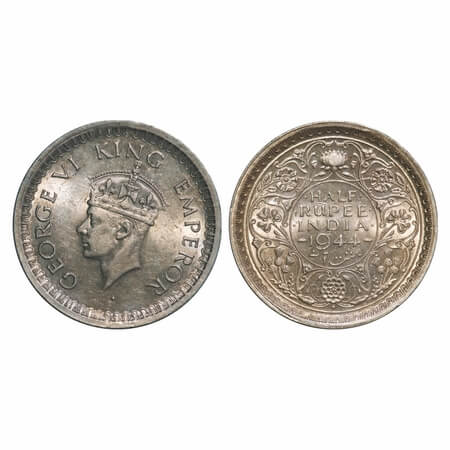 George VI, Half Silver, Half Rupee, 1944, Bombay Mint, B/III, Diamond, Head Type II, Secur