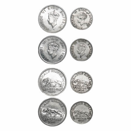 George VI, Nickel, (4 coins), Bombay Mint, 1) 1946, Half Rupee, C/IV, Head Type II, Diamon