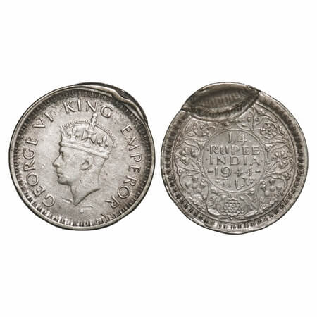 George VI, Half Silver, 1/4 Rupee, 1944, Bombay Mint, Head Type II, Rev III, Diamond, Secu