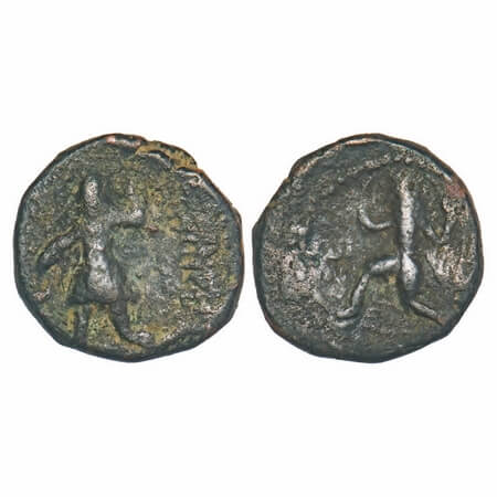 Kushans, Kanishka I (c. 127-151 AD), Copper ¼ Drachma 4.43g, 15.95x15.90mm, Obv: King stan