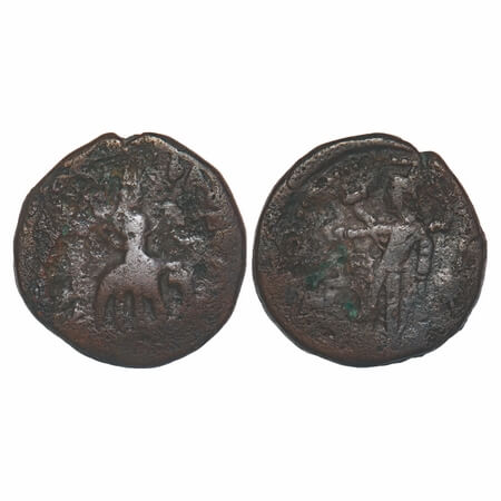 Kushanas, Huvishka (c.155-190 AD), Copper Unit, 15.05g, 25.54x25.49mm, Obv: King riding an