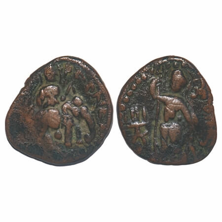 Kushanas, Huvishka, Copper Unit, 8.73g, 25.72x24.30, Obv: King riding an elephant to right