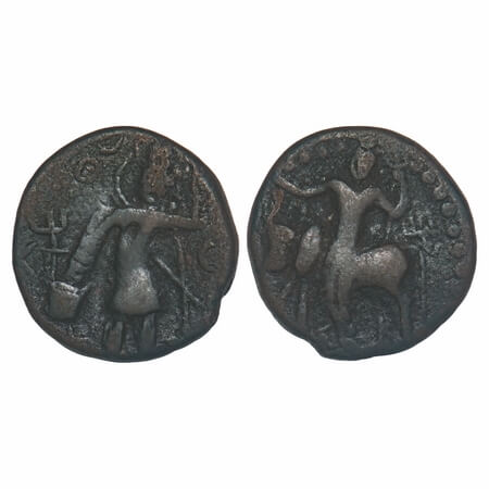 Kushans, Vasudeva I (c. 180-220 AD), Copper Unit, 6.66g, 21.73x21.38mm, Obv: King standing
