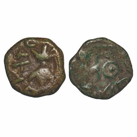 Western Kshtrapas, Kshaharata Family, Bhumaka (1 Cen AD), Copper fraction unit, 3.48g, 16.