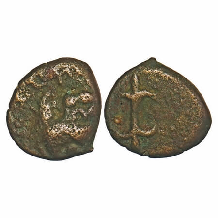 Satvahana Feudatory, Mahasenapati of Andhra Region. Copper, 11.73x11.55mm, Obv: Elephant w