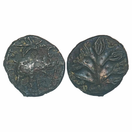 Western Kshatrapa, Nahapana, counterstruck on Pulumavi of Satavahana dynasty, Copper, 3.65
