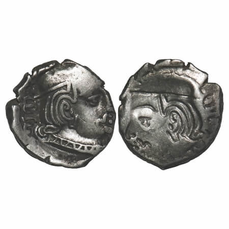 Western Kshatrapas, Rudrasena II, Silver Drachma, 2.13g, 14.69x14.81mm, Error, SE 182, Obv