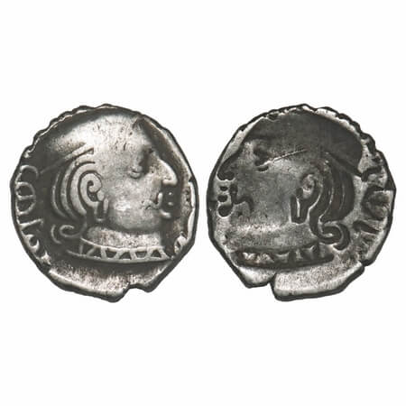 Western Kshatrapas, Rudrasena II, Silver Drachma, 2.13g, 14.86x14.09mm, Error, SE 188, Obv