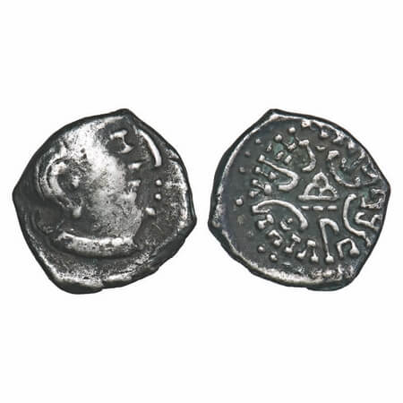 Traikutakas, Dharasena (c. 300-350 AD), Silver Drachma, 12.71x12.86mm, 1.72g , Obv: Profil