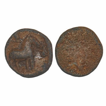 Hiranyakas of Karnataka (c. 100 BC), Lead Unit, 4.73g, 16.60x16.40mm, Obv: A horse standin